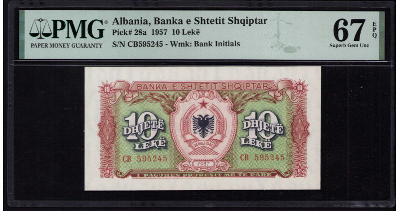 Albania 10 Leke 1957 P28a PMG67 EPQ Albania 10 Leke 1957 P28a PMG67 EPQ