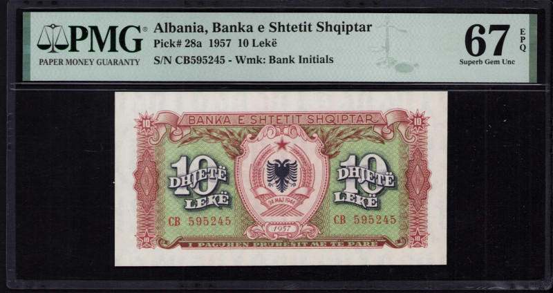 Albania 10 Leke 1957 P28a PMG67 EPQ
