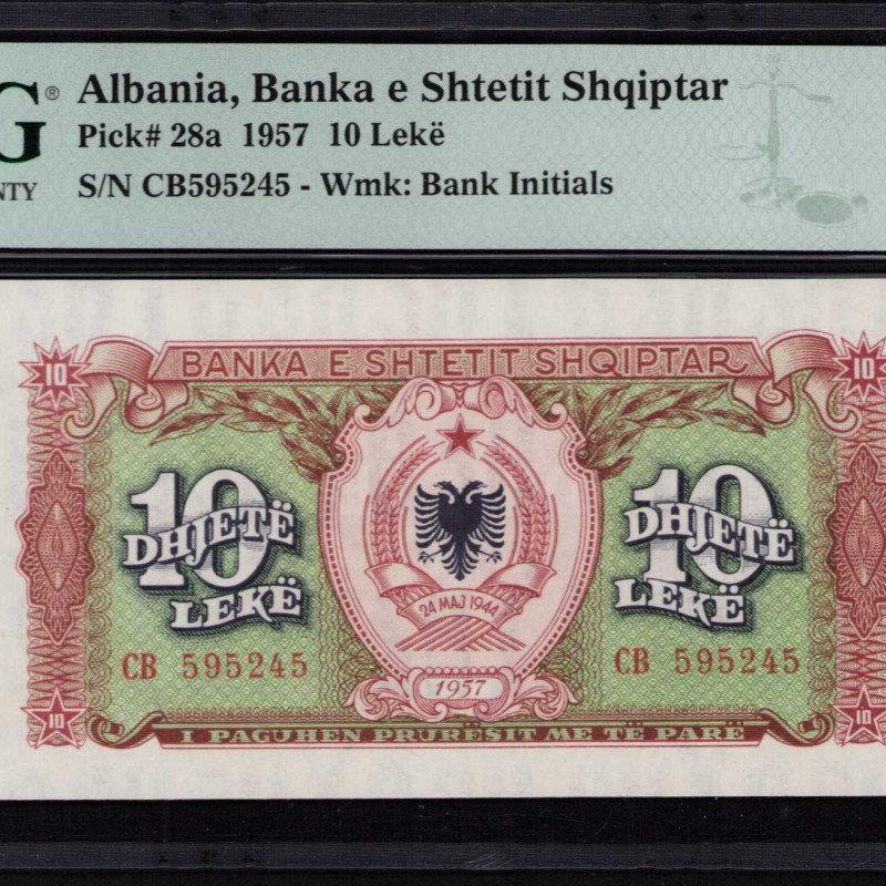 Albania 10 Leke 1957 P28a PMG67 EPQ
