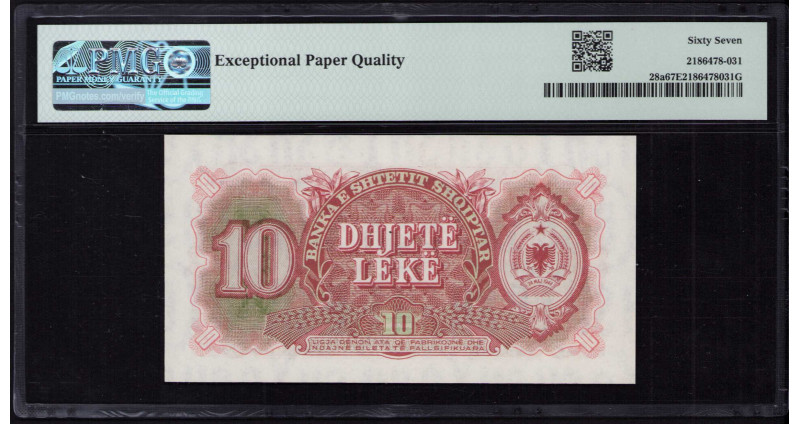 Albania 10 Leke 1957 P28a PMG67 EPQ Albania 10 Leke 1957 P28a PMG67 EPQ