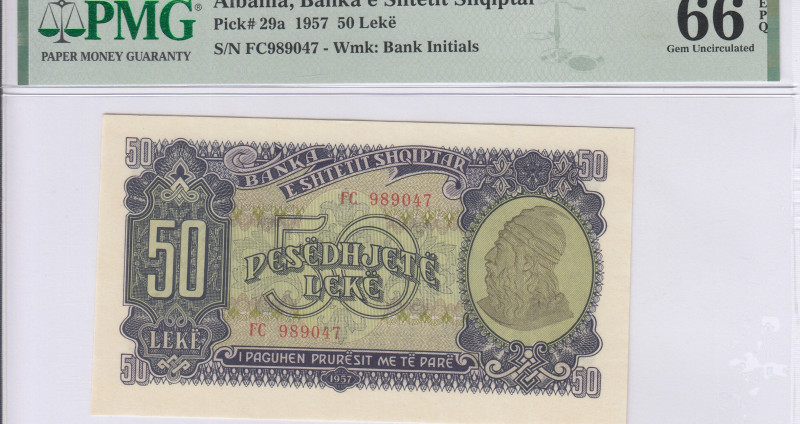 Albania 50 Leke 1957 P29a PMG66 EPQ