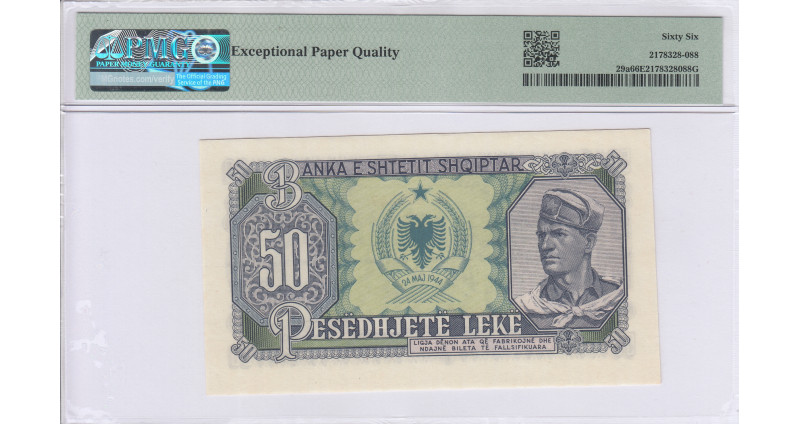 Albania 50 Leke 1957 P29a PMG66 EPQ Albania 50 Leke 1957 P29a PMG66 EPQ