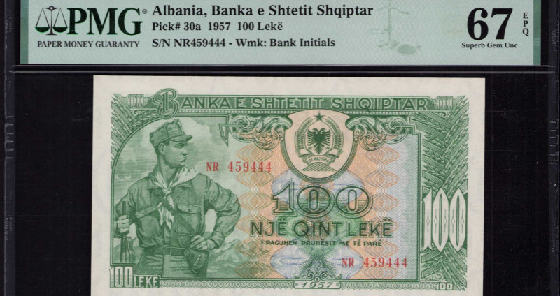 Albania 100 Leke 1957 P30a PMG67 EPQ