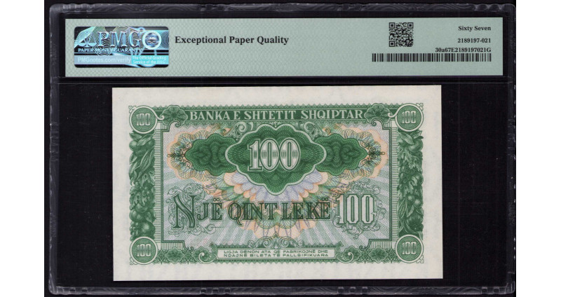 Albania 100 Leke 1957 P30a PMG67 EPQ Albania 100 Leke 1957 P30a PMG67 EPQ