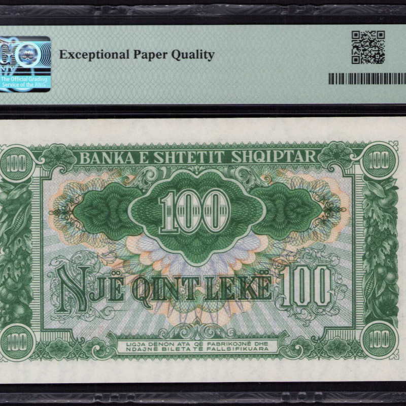 Albania 100 Leke 1957 P30a PMG67 EPQ Albania 100 Leke 1957 P30a PMG67 EPQ