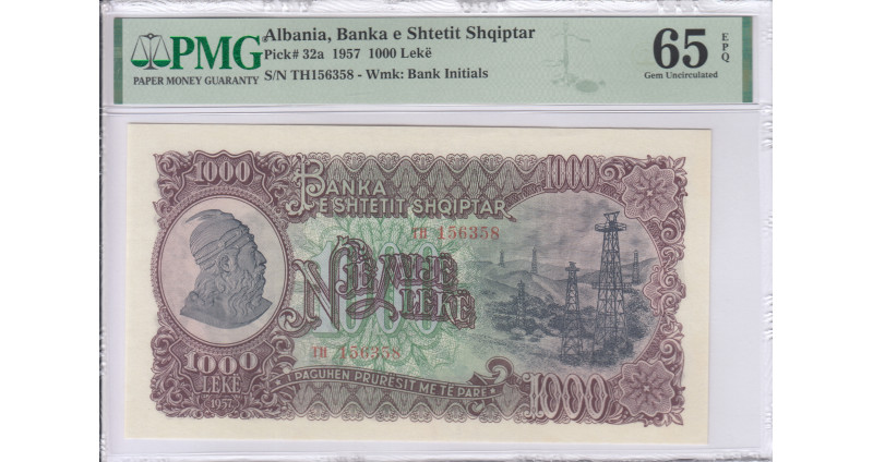 Albania 1000 Leke 1957 P32a PMG65 EPQ Albania 1000 Leke 1957 P32a PMG65 EPQ