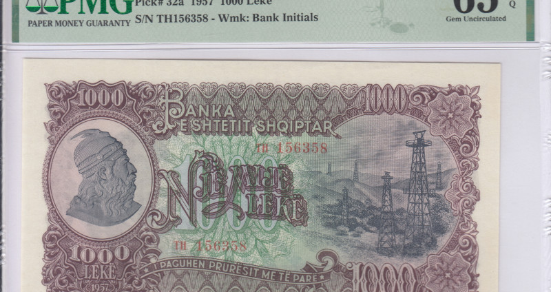 Albania 1000 Leke 1957 P32a PMG65 EPQ