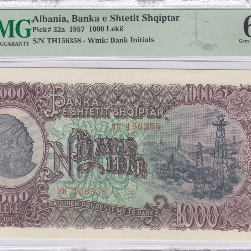Albania 1000 Leke 1957 P32a PMG65 EPQ Albania 1000 Leke 1957 P32a PMG65 EPQ