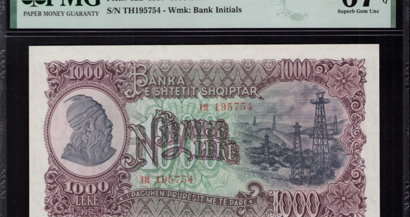 Albania 1000 Leke 1957 P32a PMG67 EPQ