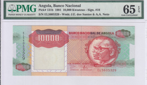 Angola 10000 Kwanzas 4.2.1991 P131b PMG65 EPQ Angola 10000 Kwanzas 4.2.1991 P131b PMG65 EPQ