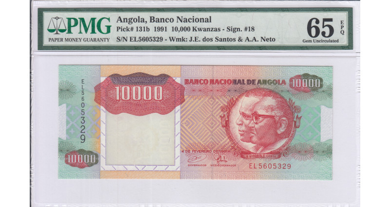 Angola 10000 Kwanzas 4.2.1991 P131b PMG65 EPQ Angola 10000 Kwanzas 4.2.1991 P131b PMG65 EPQ