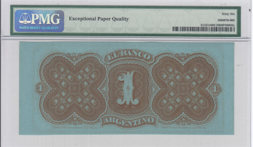 Argentina, El Banco Argentino 1 Peso 1867 PS1531r PMG66 EPQ