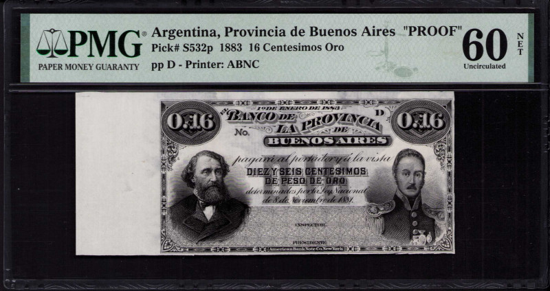 Argentina, Provincia de Buenos Aires 16 Centesimos Oro 1883 PS532p PMG60 NET