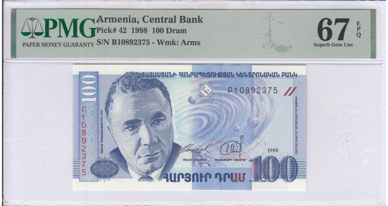 Armenia 100 Dram 1998 P42 PMG67 EPQ