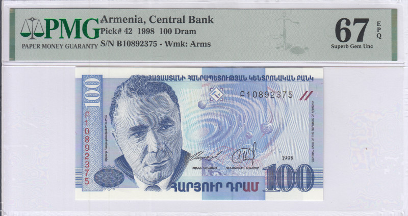 Armenia 100 Dram 1998 P42 PMG67 EPQ Armenia 100 Dram 1998 P42 PMG67 EPQ