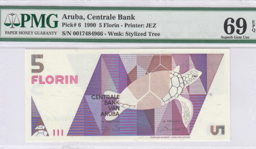 Aruba 5 Florin 1990 P6 PMG69 EPQ Aruba 5 Florin 1990 P6 PMG69 EPQ