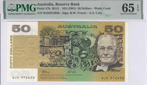 Australia 50 Dollars 1991 P47h PMG65 EPQ