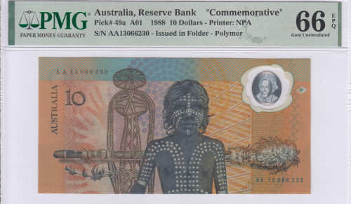 Australia 10 Dollars 1988 P49a PMG66 EPQ "Commemorative"