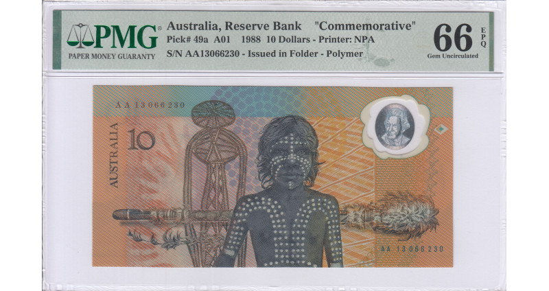 Australia 10 Dollars 1988 P49a PMG66 EPQ Commemorative