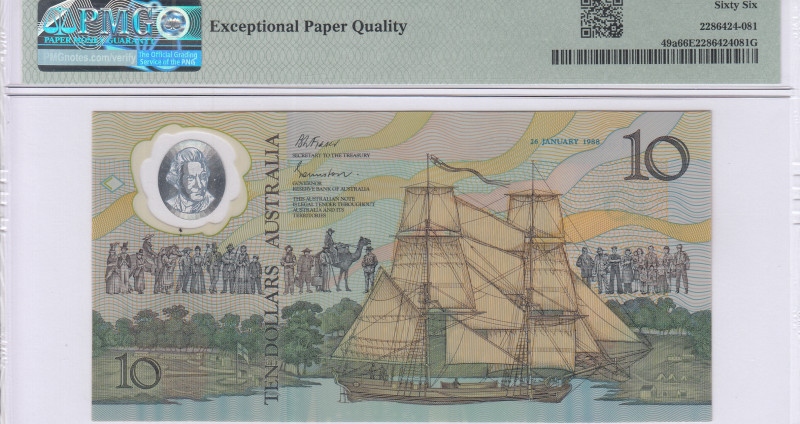 Australia 10 Dollars 1988 P49a PMG66 EPQ "Commemorative" Australia 10 Dollars 1988 P49a PMG66 EPQ "Commemorative"