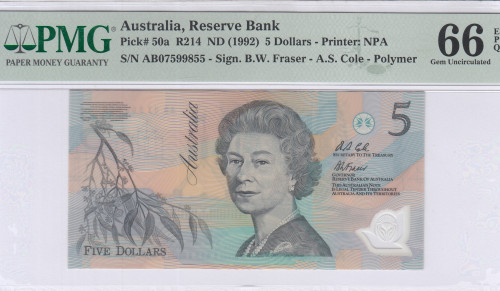 Australia 5 Dollars ND 1992 P50a PMG66 EPQ