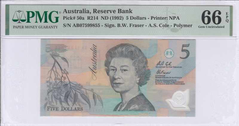 Australia 5 Dollars ND 1992 P50a PMG66 EPQ Australia 5 Dollars ND 1992 P50a PMG66 EPQ