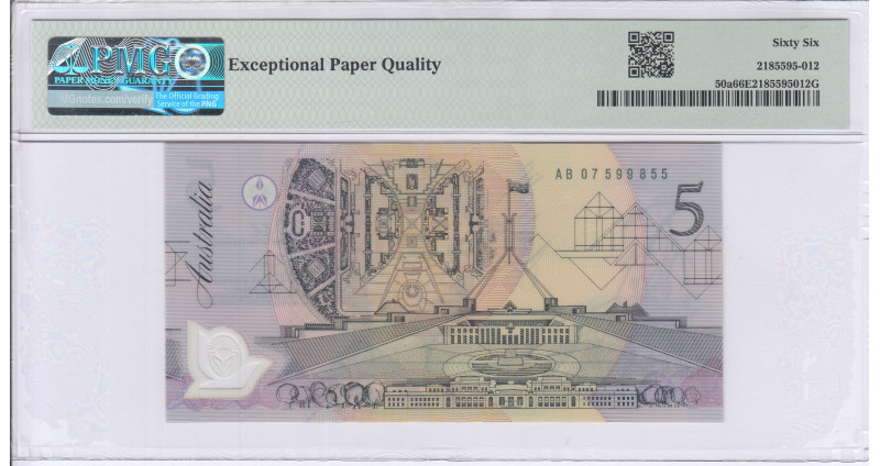 Australia 5 Dollars ND 1992 P50a PMG66 EPQ Australia 5 Dollars ND 1992 P50a PMG66 EPQ