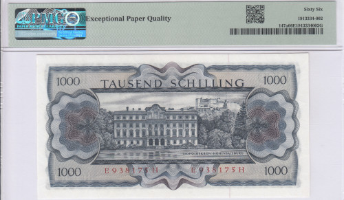 Austria 1000/- Schilling 1966 (ND1970) P147a PMG66 EPQ
