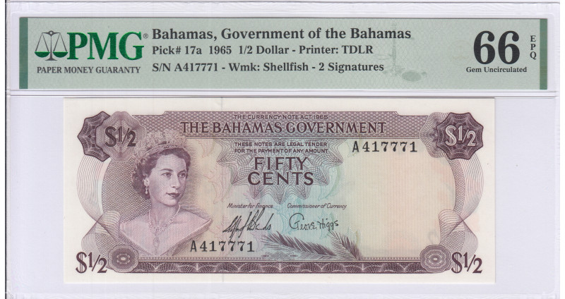 Bahamas 1/2 Dollar 1965 P17a PMG66 EPQ