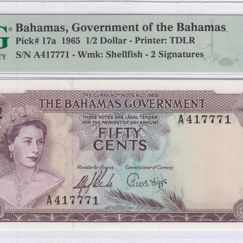 Bahamas 1/2 Dollar 1965 P17a PMG66 EPQ Bahamas 1/2 Dollar 1965 P17a PMG66 EPQ