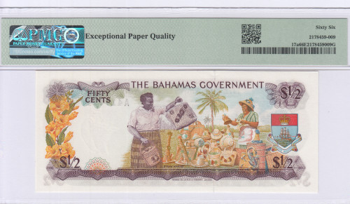 Bahamas 1/2 Dollar 1965 P17a PMG66 EPQ