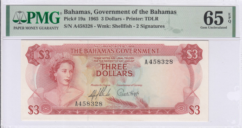 Bahamas 3 Dollars 1965 P19a PMG65 EPQ