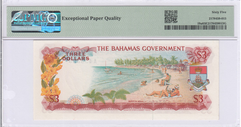 Bahamas 3 Dollars 1965 P19a PMG65 EPQ Bahamas 3 Dollars 1965 P19a PMG65 EPQ