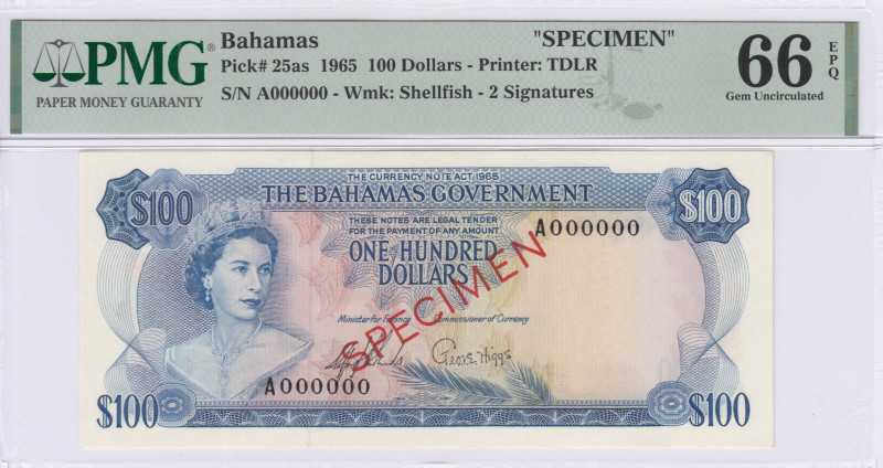Bahamas 100 Dollars 1965 P25as PMG66 EPQ