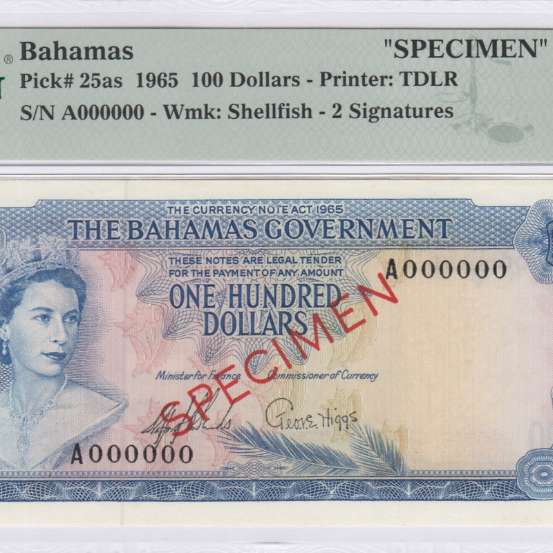 Bahamas 100 Dollars 1965 P25as PMG66 EPQ Bahamas 100 Dollars 1965 P25as PMG66 EPQ