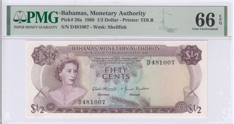 Bahamas 1/2 Dollar 1968 P26a PMG66 EPQ