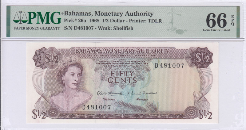 Bahamas 1/2 Dollar 1968 P26a PMG66 EPQ