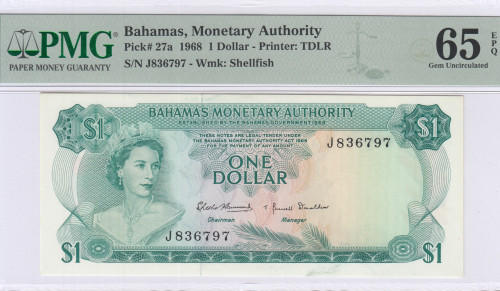 Bahamas 1 Dollar 1968 P27a PMG65 EPQ