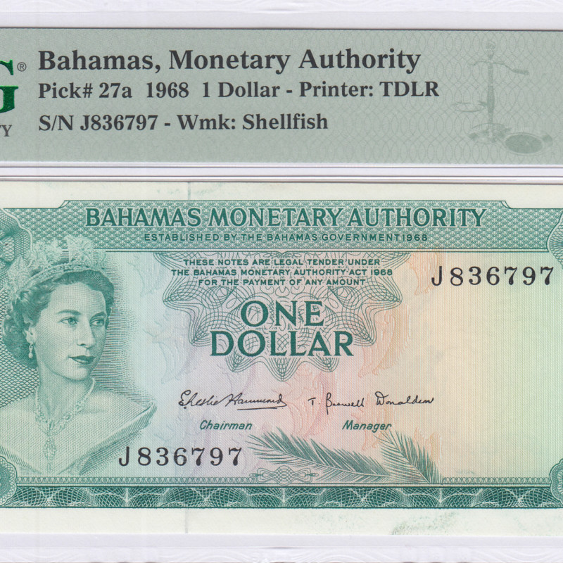 Bahamas 1 Dollar 1968 P27a PMG65 EPQ Bahamas 1 Dollar 1968 P27a PMG65 EPQ