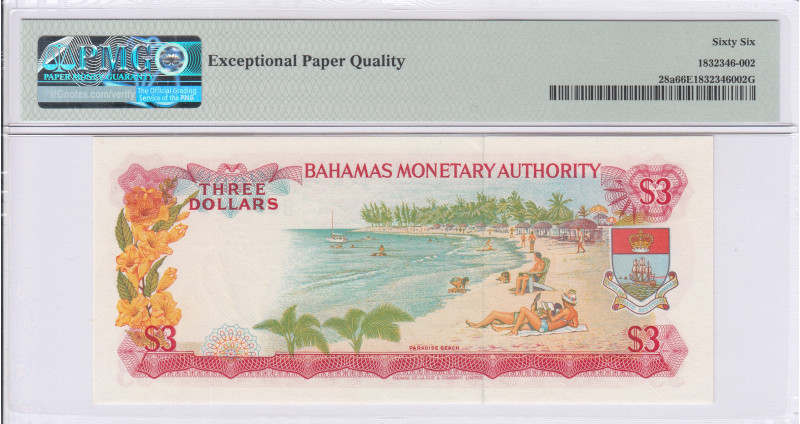 Bahamas 3 Dollars 1968 P28a PMG66 EPQ Bahamas 3 Dollars 1968 P28a PMG66 EPQ