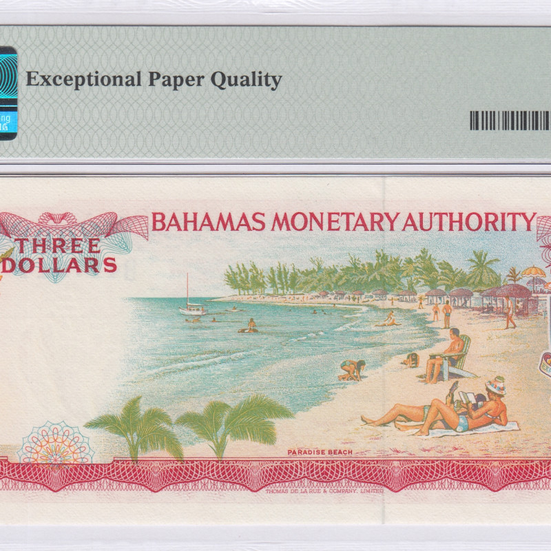 Bahamas 3 Dollars 1968 P28a PMG66 EPQ Bahamas 3 Dollars 1968 P28a PMG66 EPQ