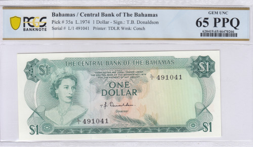 Bahamas 1 Dollar 1974 P35a PCGS65 PPQ Bahamas 1 Dollar 1974 P35a PCGS65 PPQ