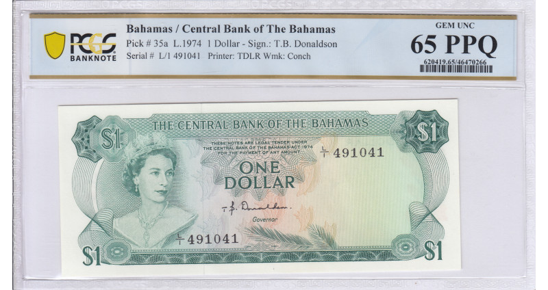 Bahamas 1 Dollar 1974 P35a PCGS65 PPQ