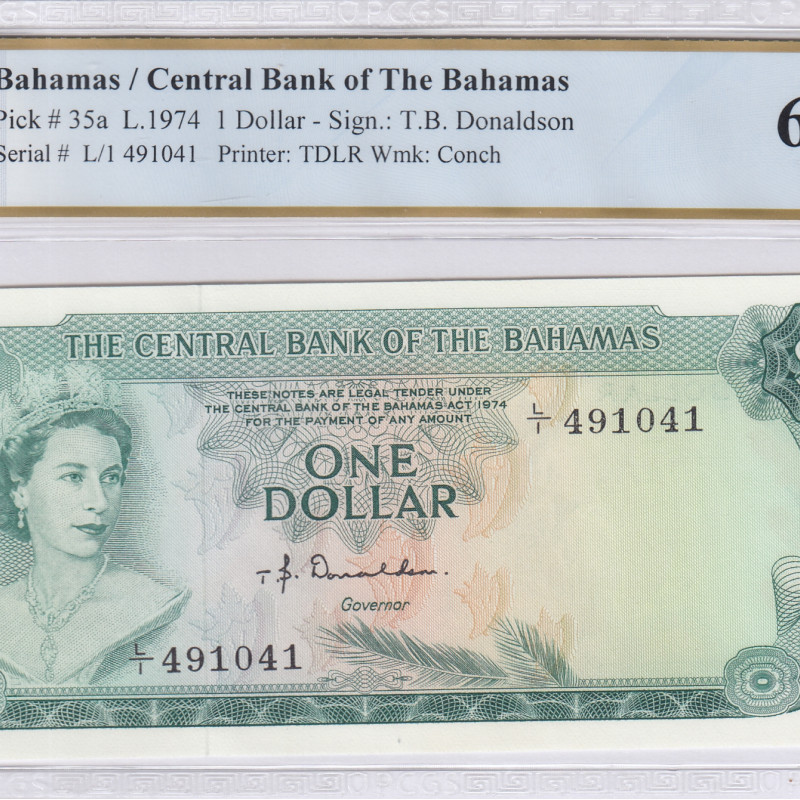 Bahamas 1 Dollar 1974 P35a PCGS65 PPQ Bahamas 1 Dollar 1974 P35a PCGS65 PPQ