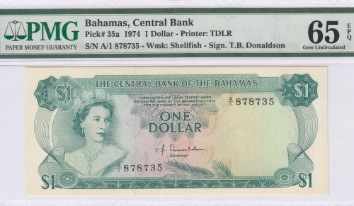 Bahamas 1 Dollar 1974 P35a PMG65 PPQ Bahamas 1 Dollar 1974 P35a PMG65 PPQ