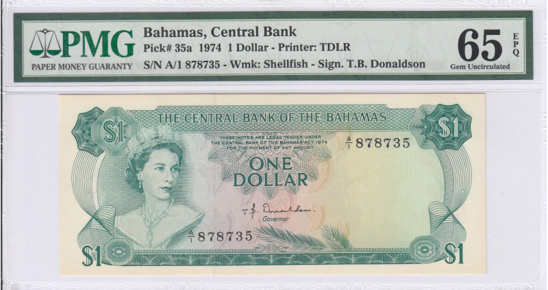 Bahamas 1 Dollar 1974 P35a PMG65 PPQ
