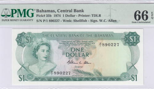 Bahamas 1 Dollar 1974 P35b PMG66 EPQ