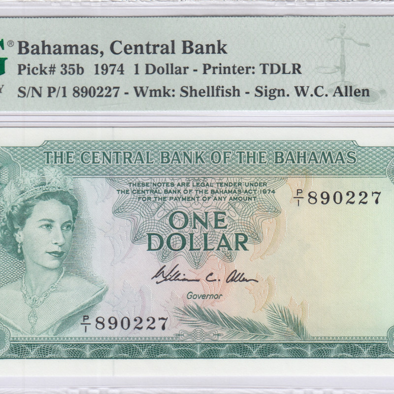 Bahamas 1 Dollar 1974 P35b PMG66 EPQ Bahamas 1 Dollar 1974 P35b PMG66 EPQ