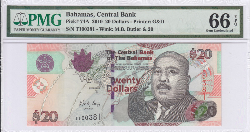 Bahamas 20 Dollars 2010 P74A PMG66 EPQ