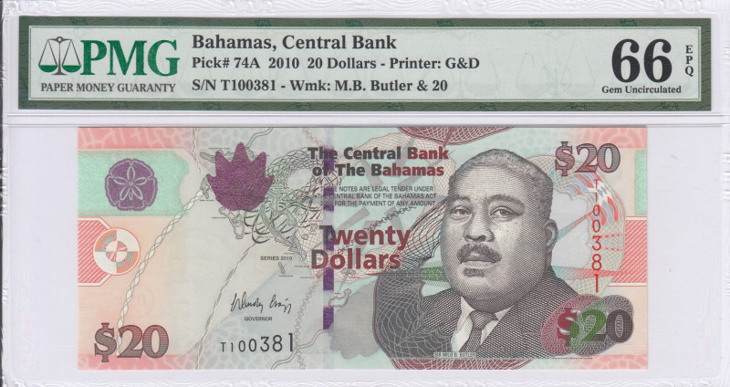 Bahamas 20 Dollars 2010 P74A PMG66 EPQ